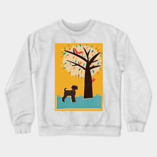 Miniature Schnauzer Dog watching Red Squirrels in a Tree Crewneck Sweatshirt